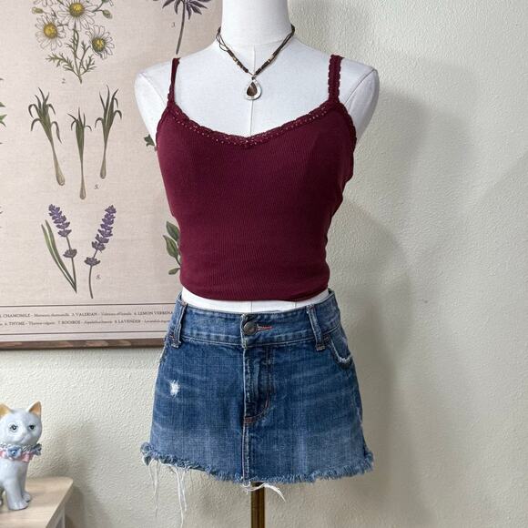 Y2k Hollister Distressed Micro Mini Denim Skirt SoCal Trashy McBling Bimbo 9 - Picture 1 of 5